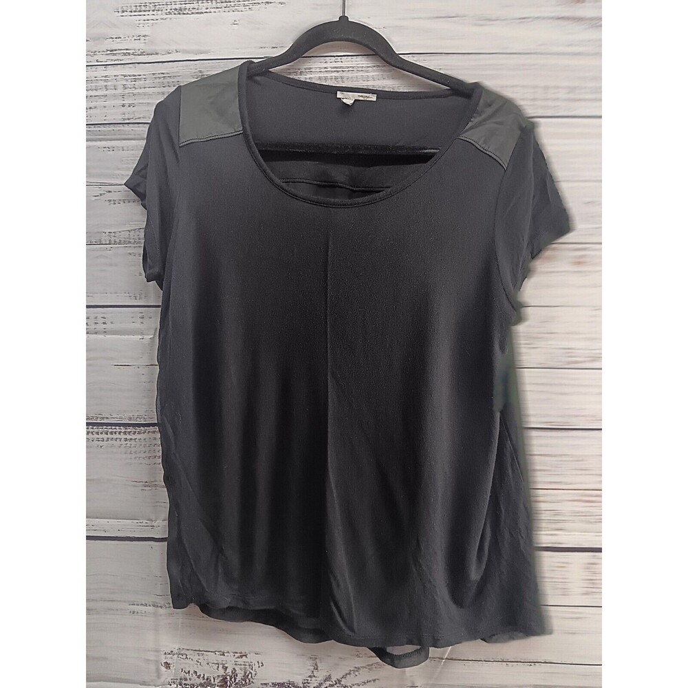 Halogen Blouse Shirt Top Women’s  Medium Short Sleeve Black Sheer Hi-low Hem